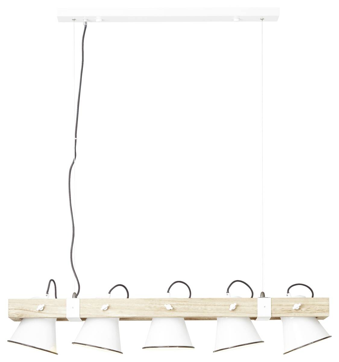 Brilliant Pendelleuchte Plow weiß hellbraun Metall Holz B/T/L: ca. 95x20x115 cm E27 5 Brennstellen