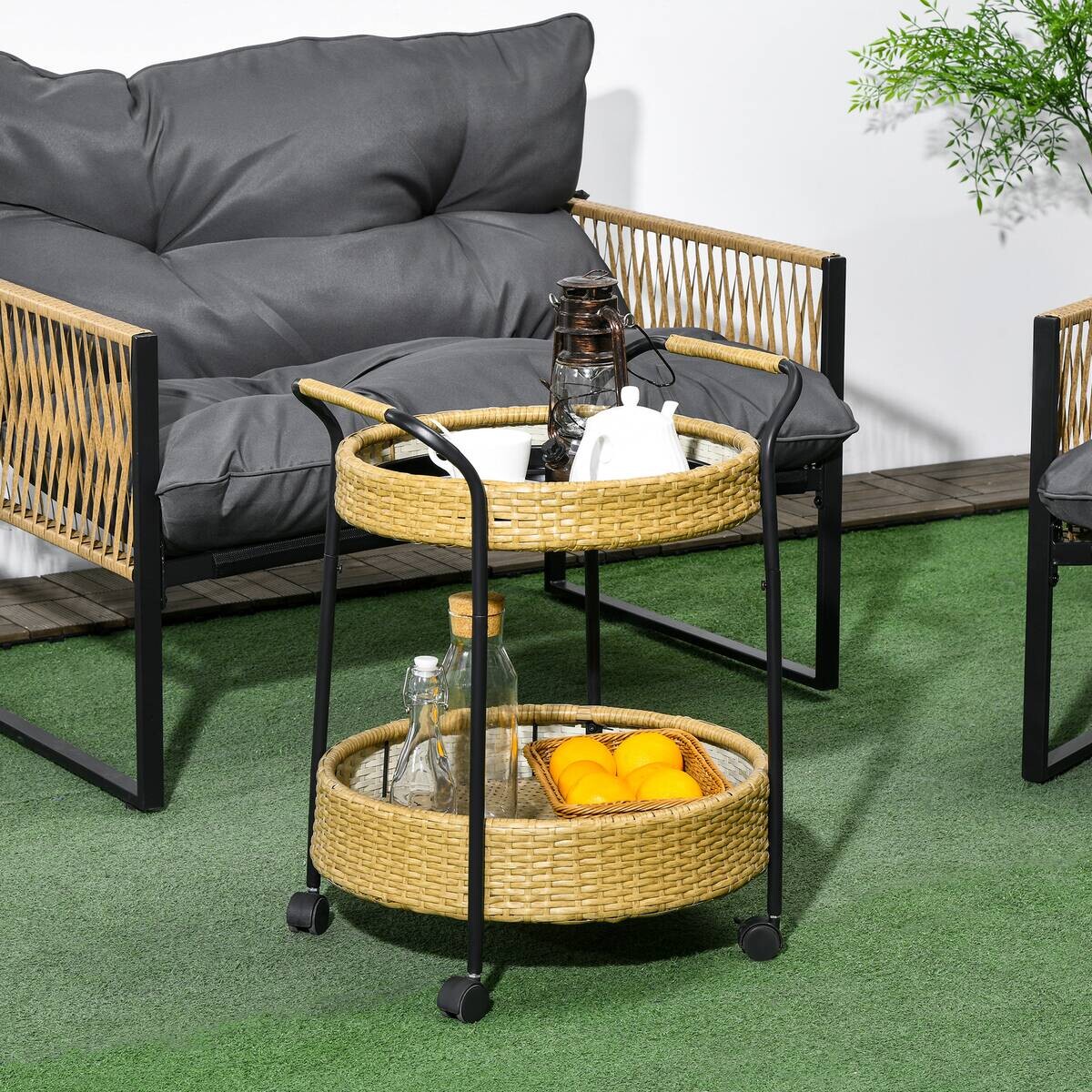 Outsunny Servierwagen gelb Edelstahl B/H/L: ca. 50x50x66 cm