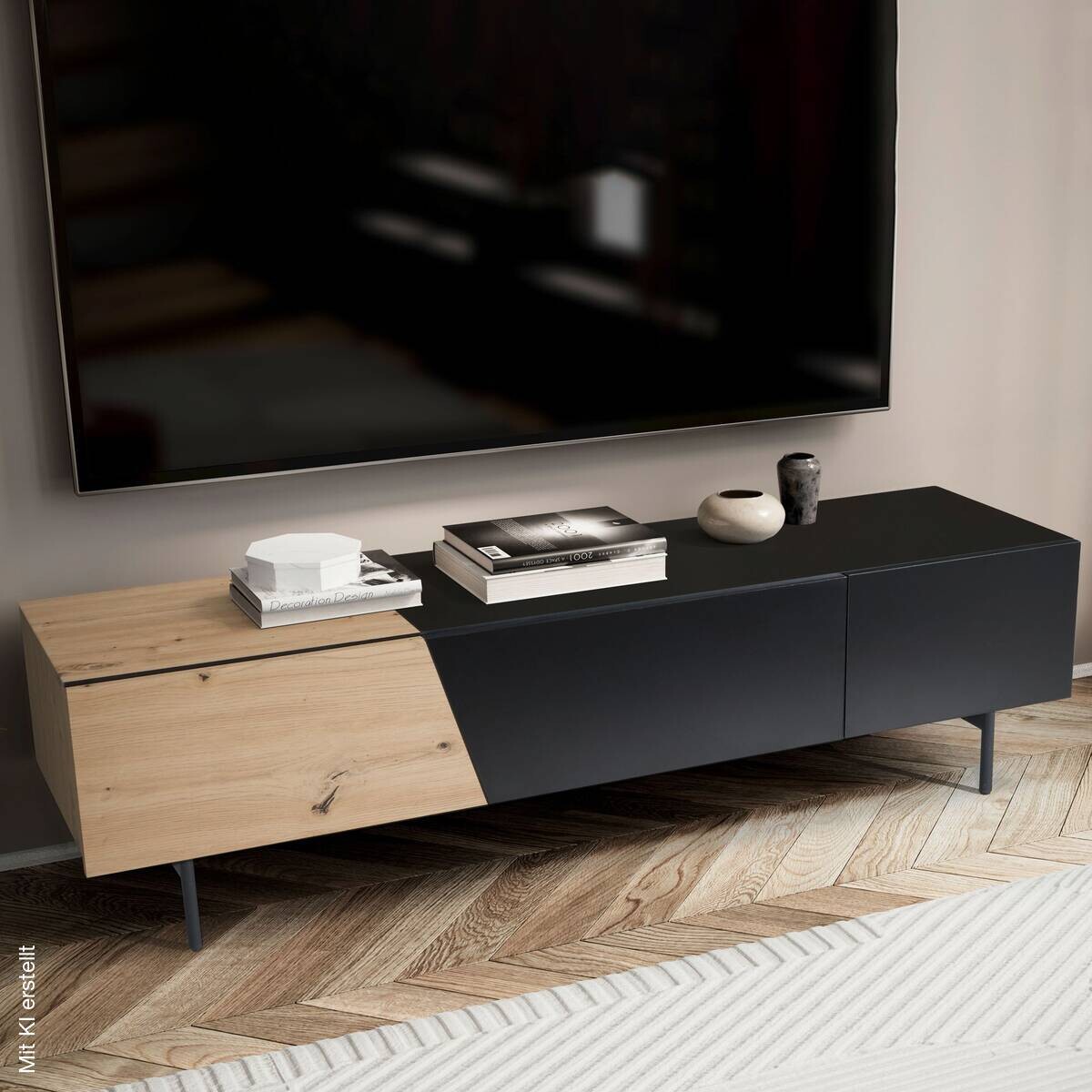 Lowboard schwarz Eiche Optik B/H/T: ca. 150x40x40 cm