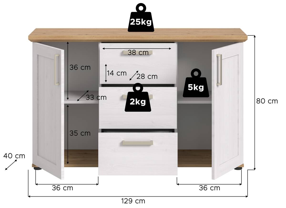 Sideboard VERONA Lärche Nachbildung Eiche Nachbildung B/H/T: ca. 129x80x40 cm