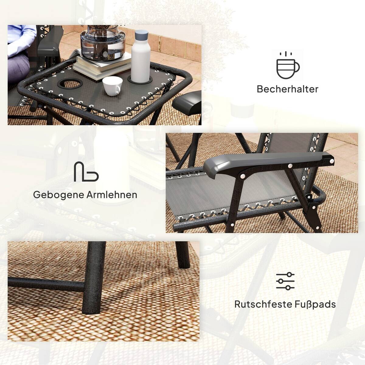Outsunny Balkonmöbel-Set schwarz Netzstoff B/H/L: ca. 61x91x65 cm