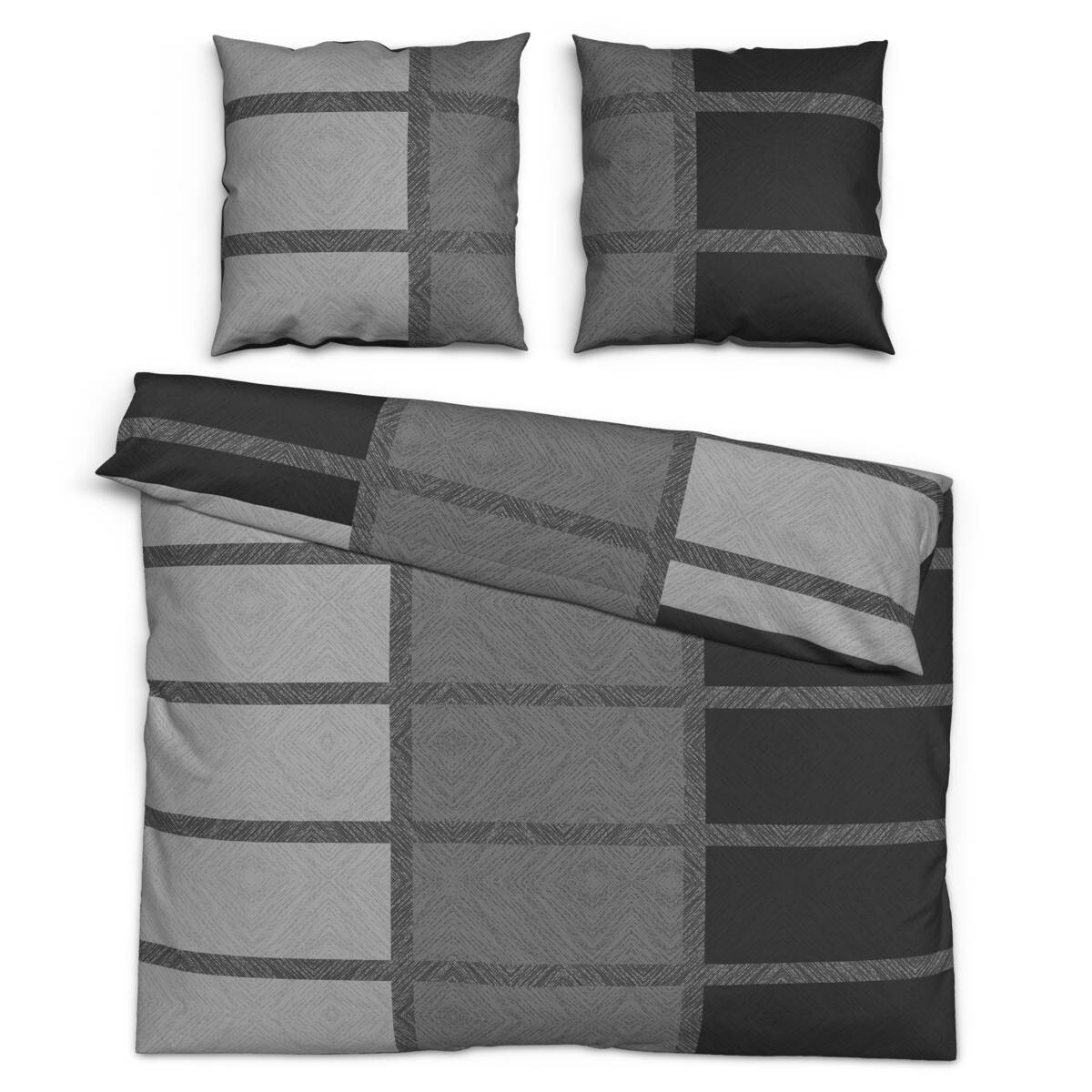 beau rêve Baumwoll Bettwäsche Renforce grau schwarz 100% Baumwolle B/L: ca. 200x200 cm