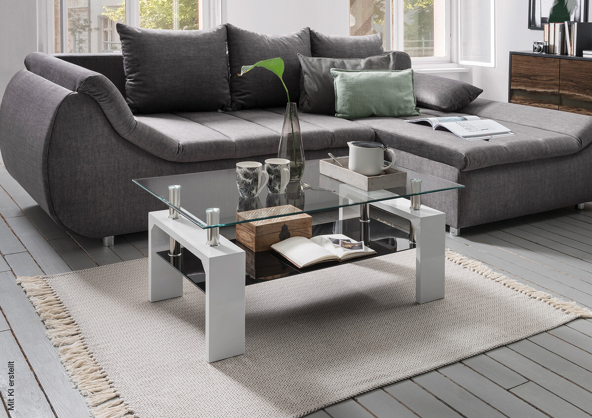 Glascouchtisch Modena glasklar weiß Hochglanz B/H/T: ca. 100x45x60 cm