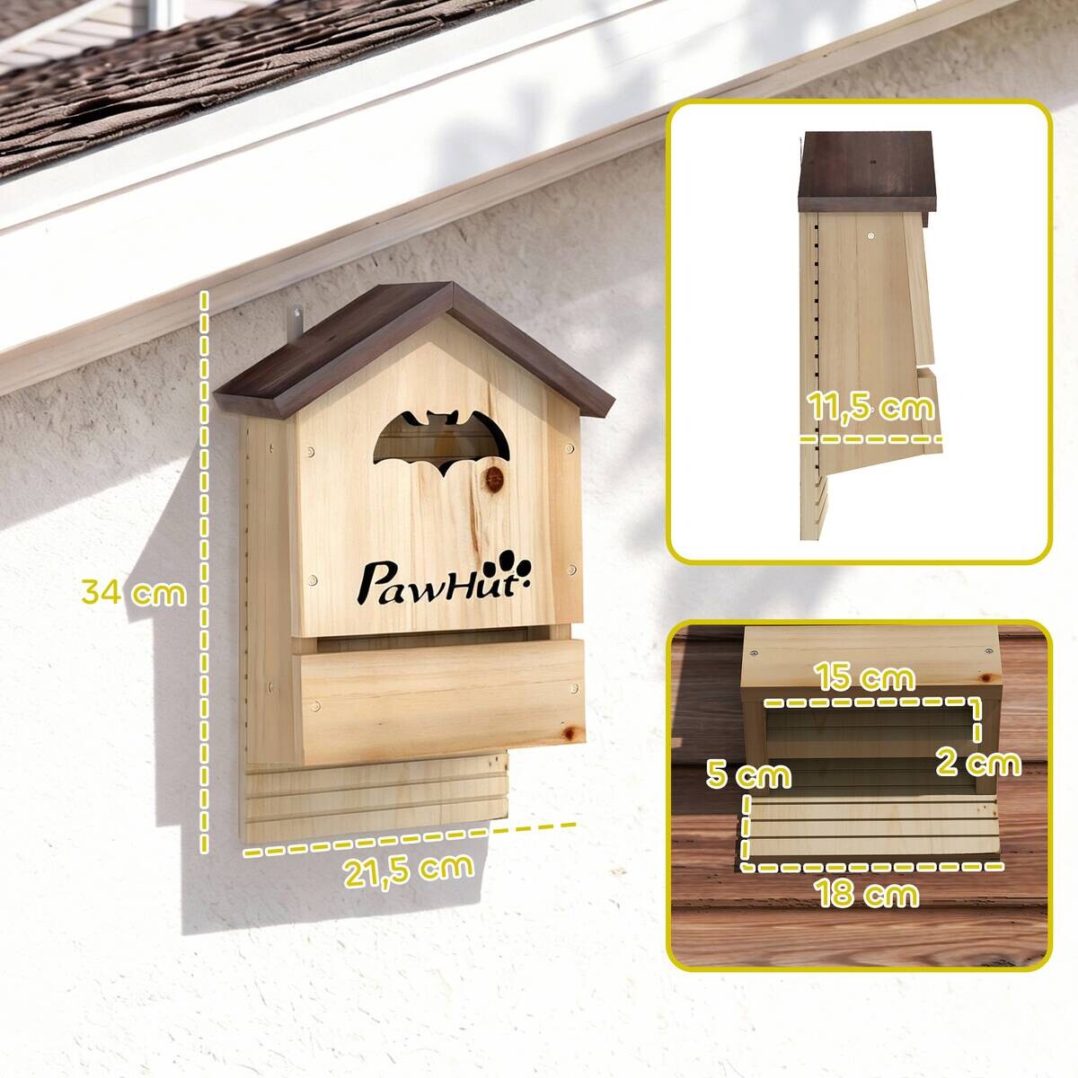 PawHut Fledermauskasten B/H/T/L: ca. 11,5x34x11,5x21,5 cm