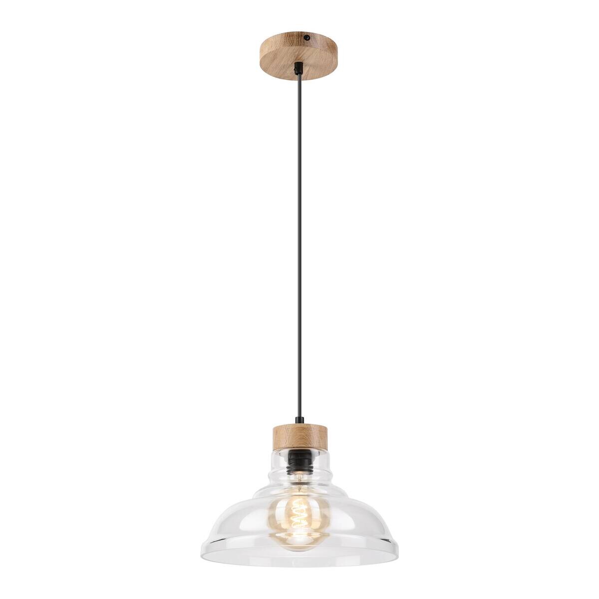 Lamkur Pendelleuchte Eiche Glas B/H/L: ca. 28x115x28 cm E27 1 Brennstellen