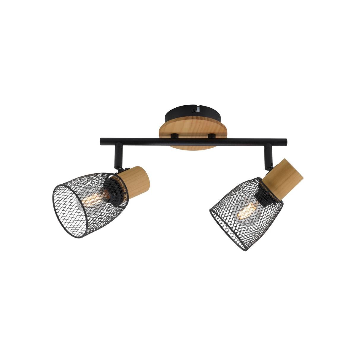 Just Light Spotbalken TAMIS 15192-79 natur schwarz Holz Metall B/H/T: ca. 46,5x22x18 cm E14 2 Brennstellen