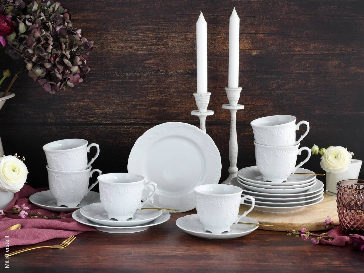 CreaTable Kaffeeservice Rokoko weiß Porzellan 18 tlg.