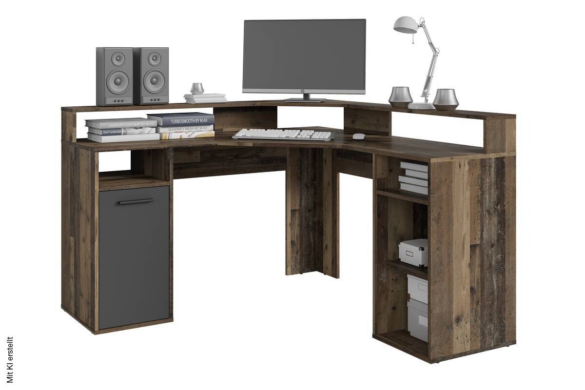 Schreibtisch FOX Eiche Old Wood Nachbildung anthrazit B/H/T: ca. 139x90,8x139 cm