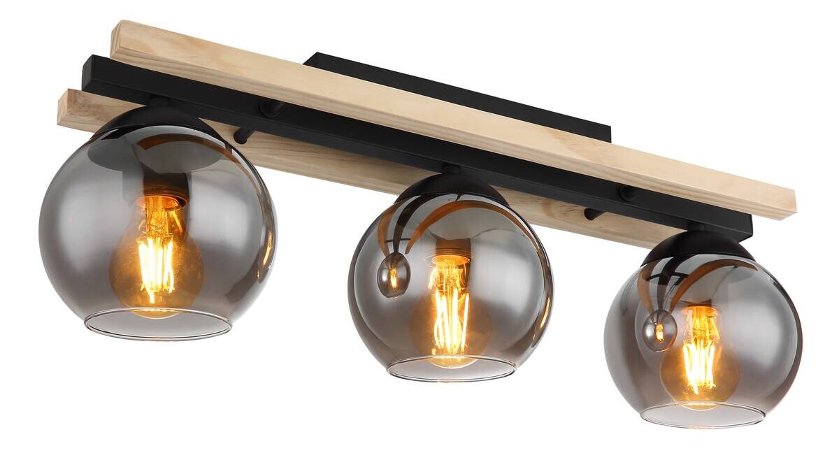 GLOBO Pendelleuchte Conni schwarz Rauch Metall Glas B/H/T: ca. 15x20,5x60 cm E27 3 Brennstellen