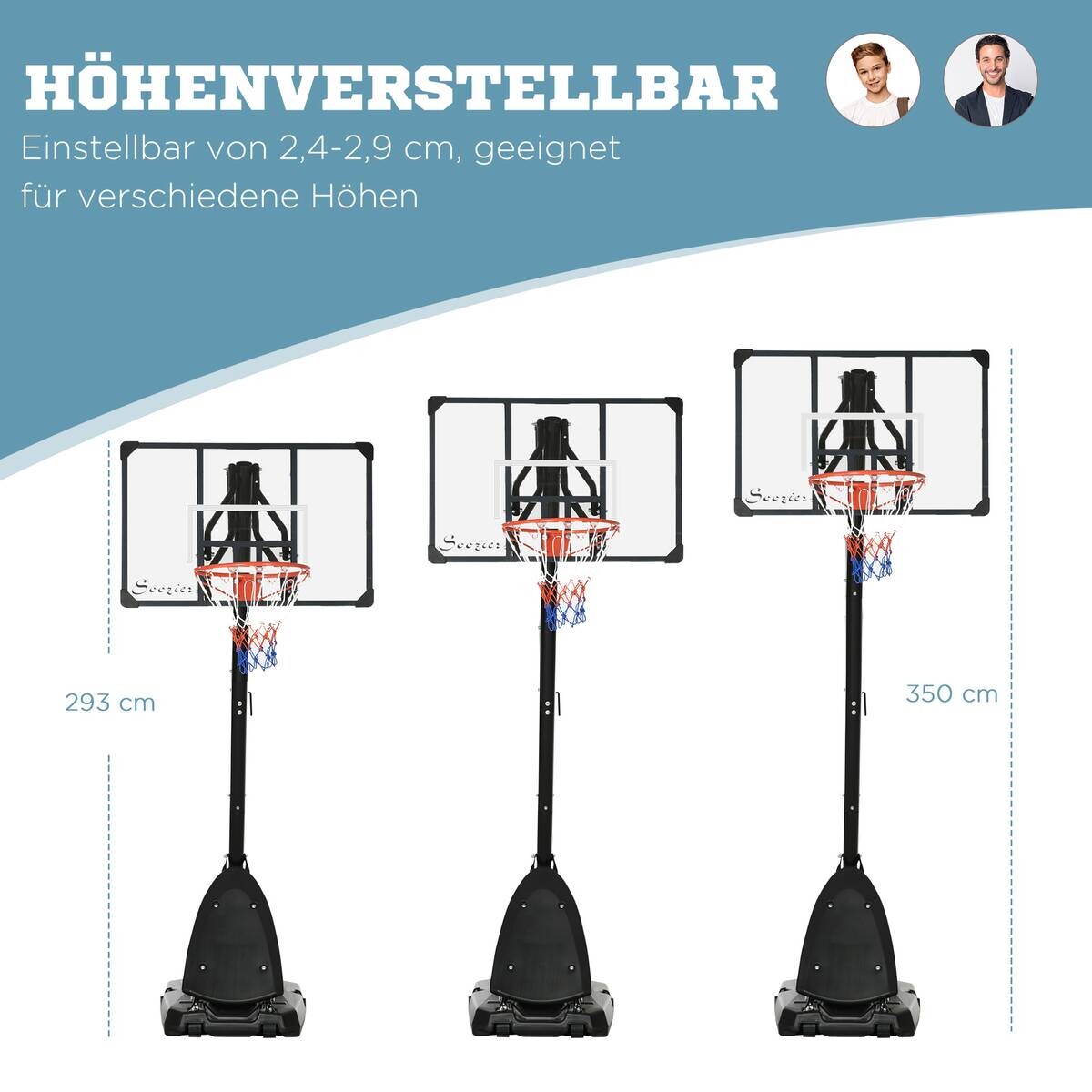 SPORTNOW Basketballkorb schwarz B/H/L: ca. 70,5x111x350 cm