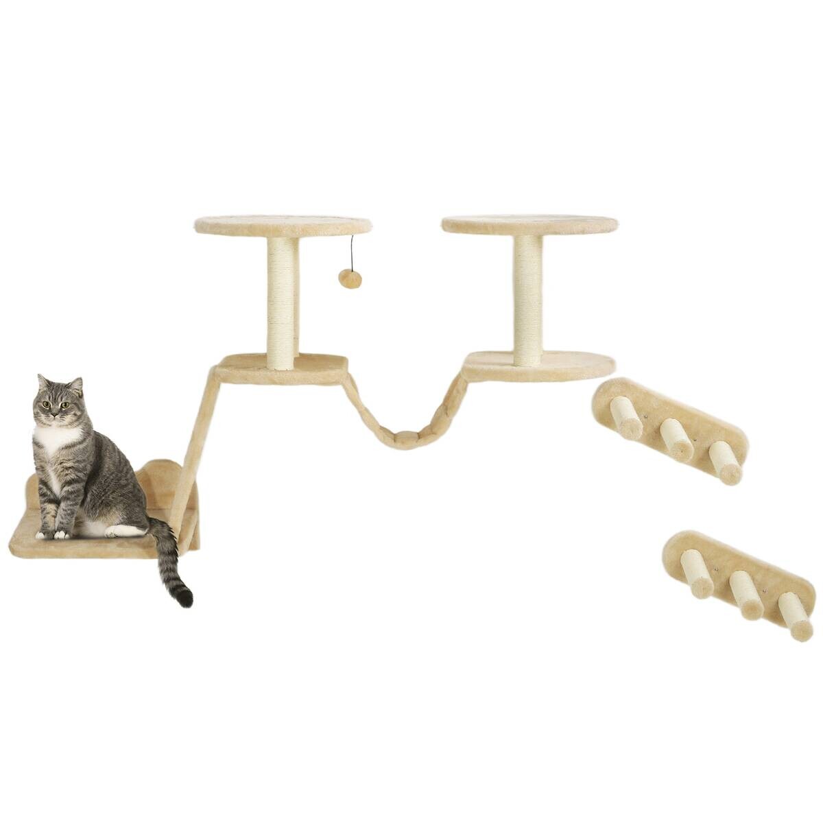 PawHut Katzen Kletterwand Set beige Spanplatte B/H/L: ca. 38,5x83x158 cm
