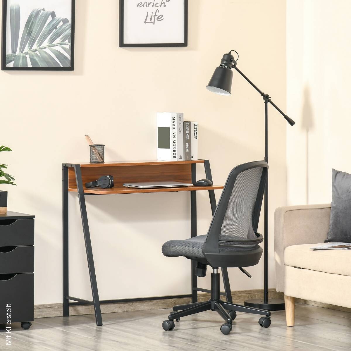 Schreibtisch 836-055 walnuss Nachbildung schwarz B/H/T: ca. 84x85x45 cm
