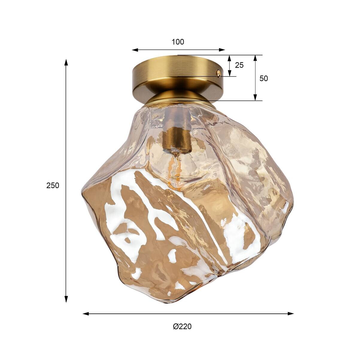 Lamkur Deckenleuchte amber Glas Stahl B/H/L: ca. 22x25x22 cm E14 1 Brennstellen