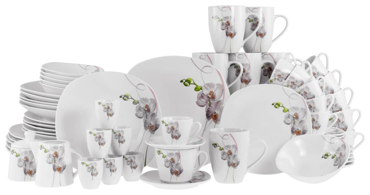 CreaTable Kombiservice Square Orchidee weiß Porzellan 62 tlg.