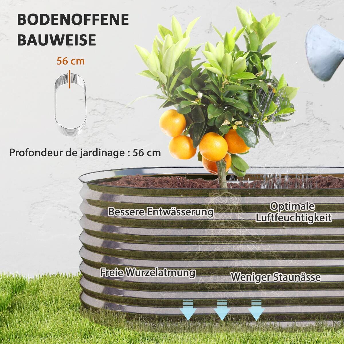 Outsunny Hochbeet grau B/H/T/L: ca. 80x56x80x160 cm