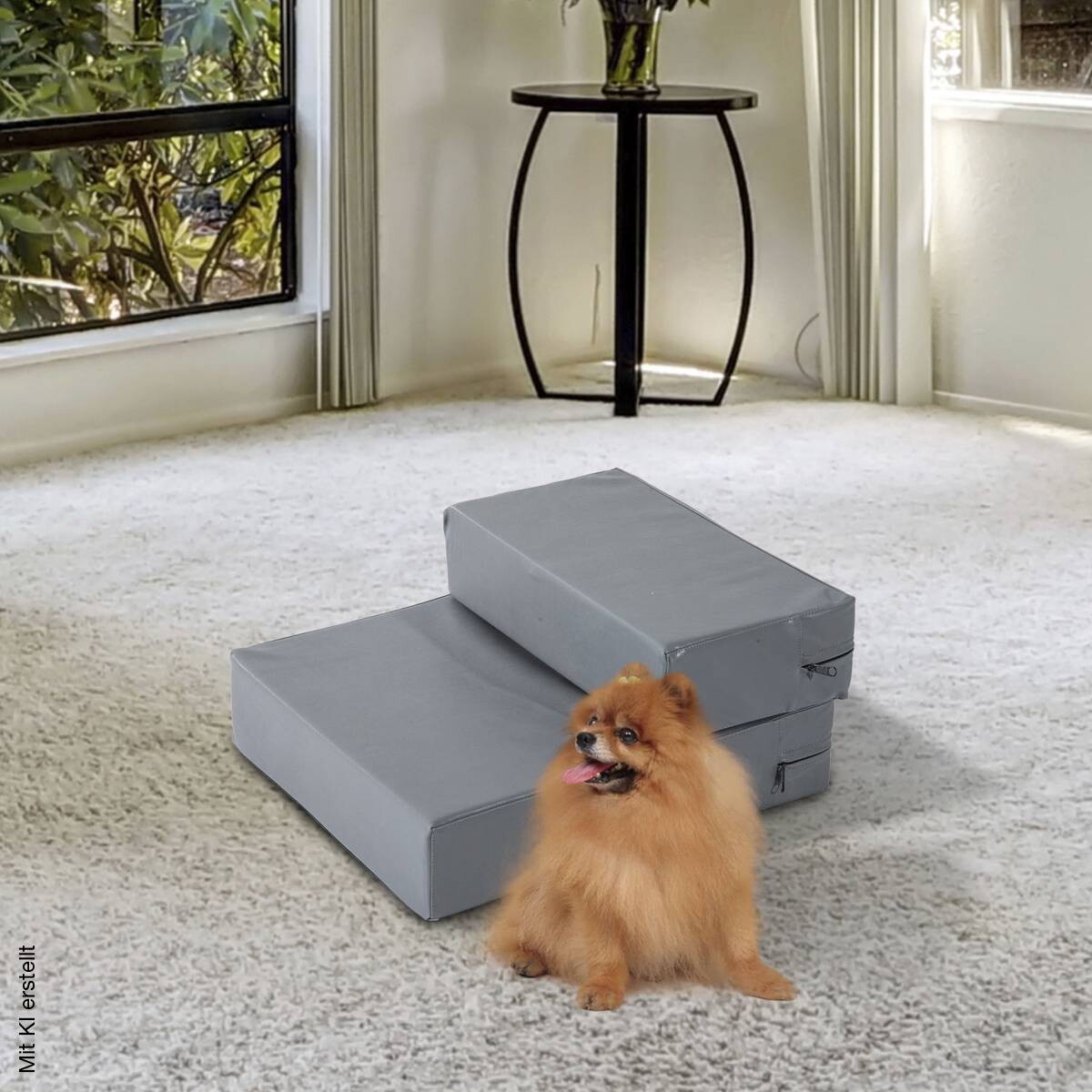 PawHut Hundetreppe grau Kunstleder B/H/L: ca. 39x20x42 cm