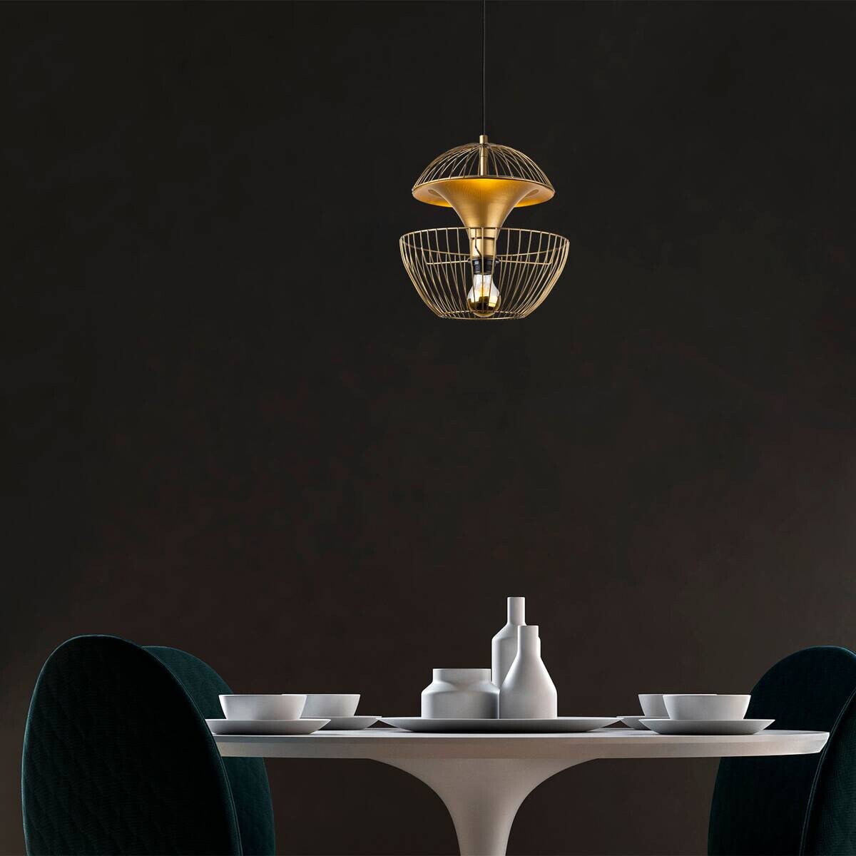 Opviq Pendelleuchte gold Metall B/H/T/L/D: ca. 30x135x30x30x30 cm E27 1 Brennstellen