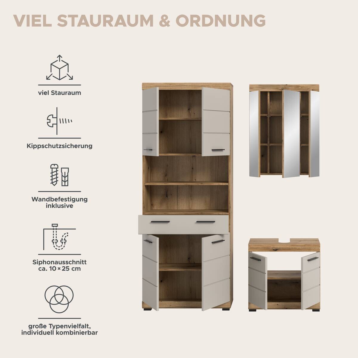 Badezimmer-Set Scout Evoke Oak Nachbildung Kaschmirgrau Nachbildung B/H/T: ca. 149x191x34 cm