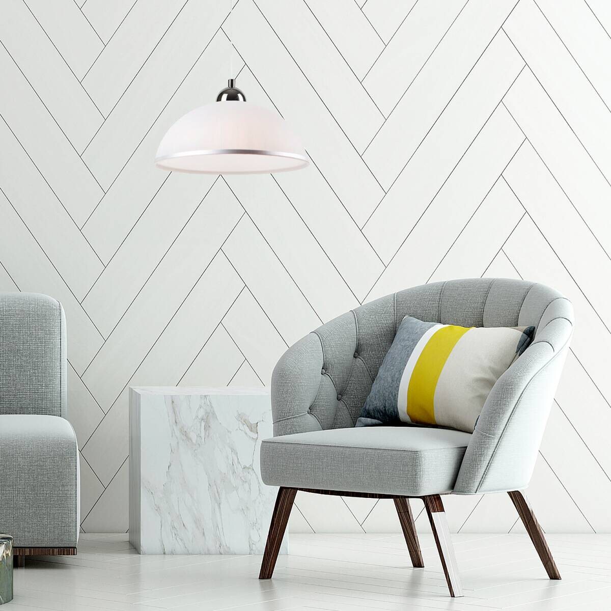 Lamkur Pendelleuchte Mel weiß Stahl Glas H/L: ca. 75x30 cm E27 1 Brennstellen