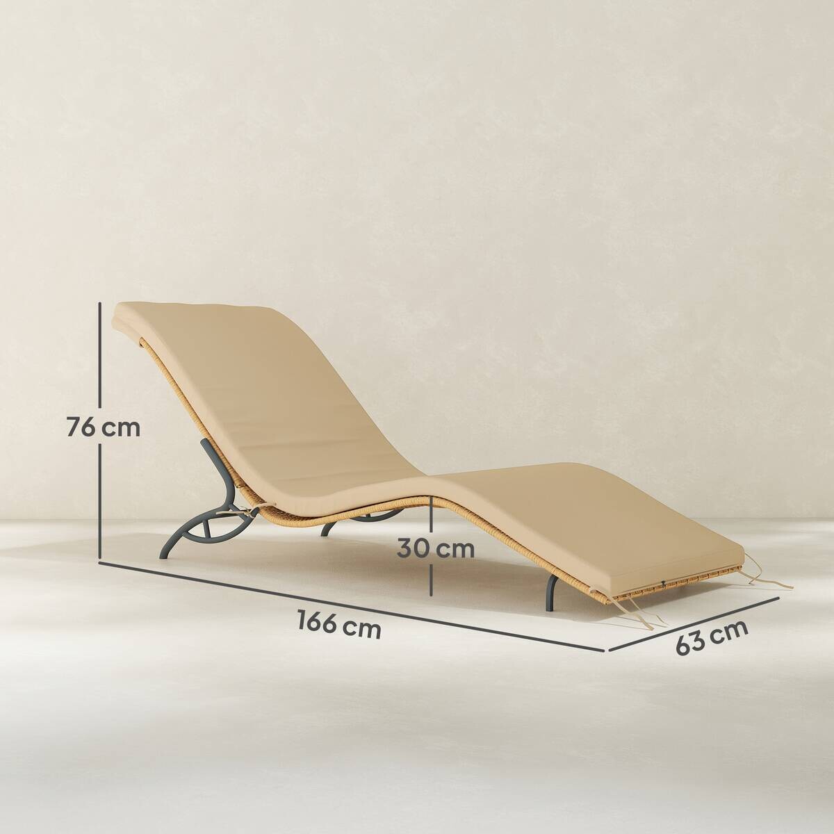 Outsunny Rattan-Sonnenliege beige Polyethylen B/H/L: ca. 63x76x166 cm