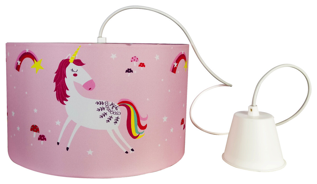 POCOline Pendelleuchte Einhorn weiß rosa Kunststoff Stoff H/D: ca. 120x30 cm E27 1 Brennstellen