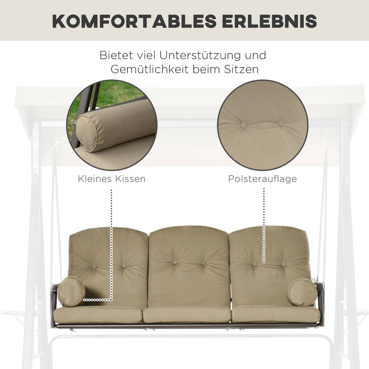 Outsunny Hollywoodschaukel khaki Polyester B/H/L: ca. 206x183x116 cm