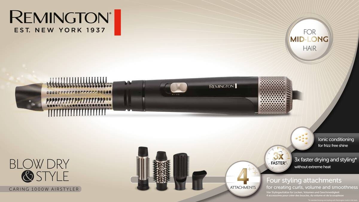 REMINGTON Warmluftlockenstab AS7500 schwarz gold B/H/T: ca. 43x5,4x5,4 cm