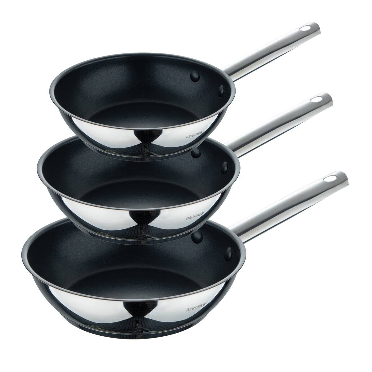 BERGNER Frypan-Set GOURMET silber Edelstahl B/H/L: ca. 26,5x16,3x48 cm