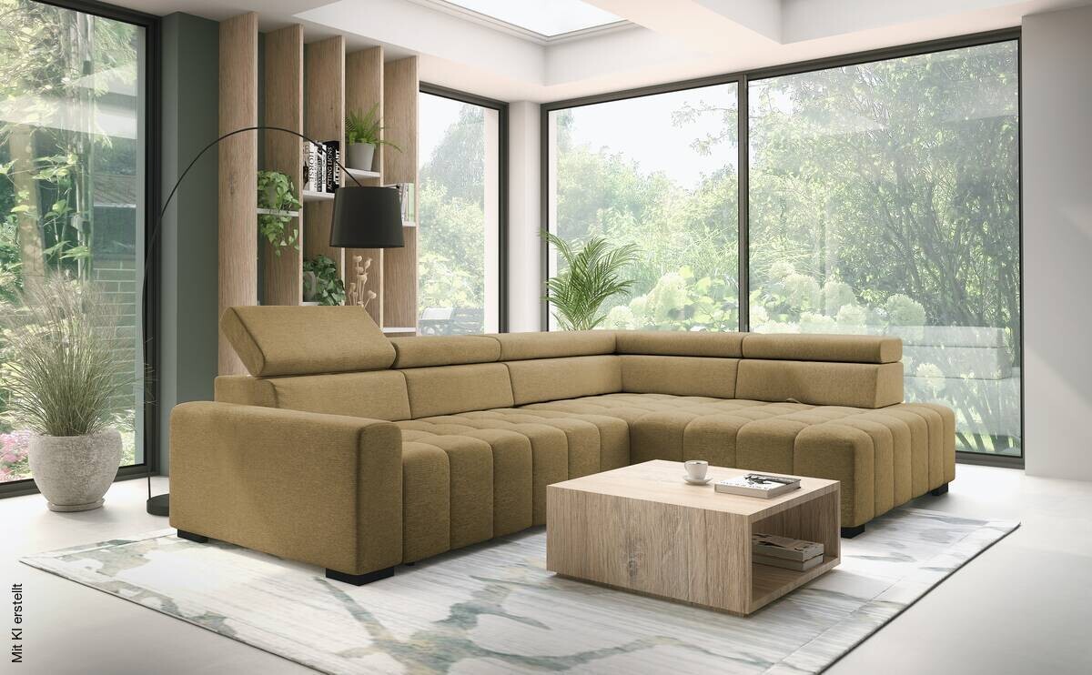 Ecksofa mit Bettfunktion senf Flachgewebe B/T: ca. 300x210 cm