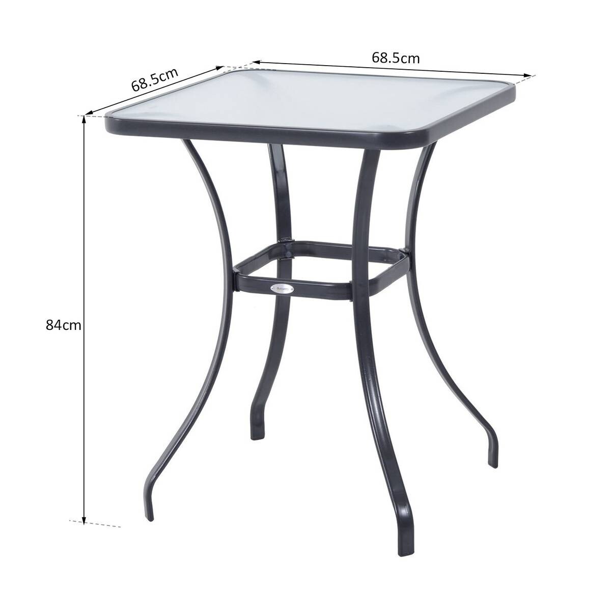 Outsunny Glastisch schwarz Metall B/H/L: ca. 68,5x84x68,5 cm