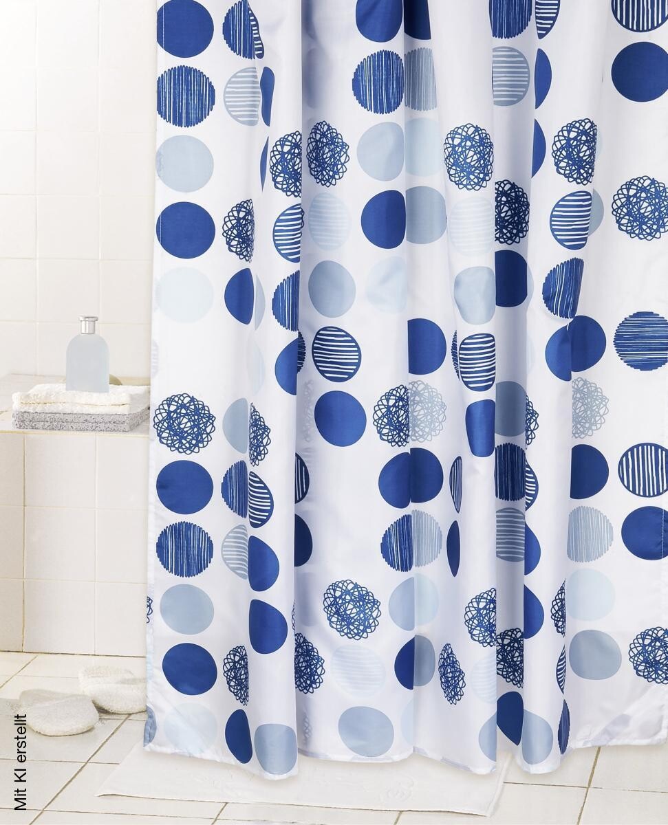 Acus Duschvorhang weiß blau Polyester-Mischgewebe B/L: ca. 180x200 cm