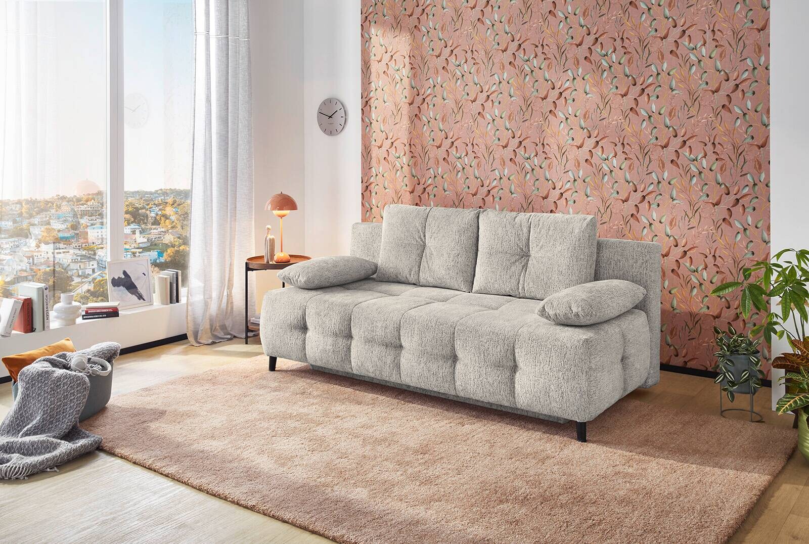 Schlafsofa hellgrau Microfaser B/H/T: ca. 207x93x104 cm