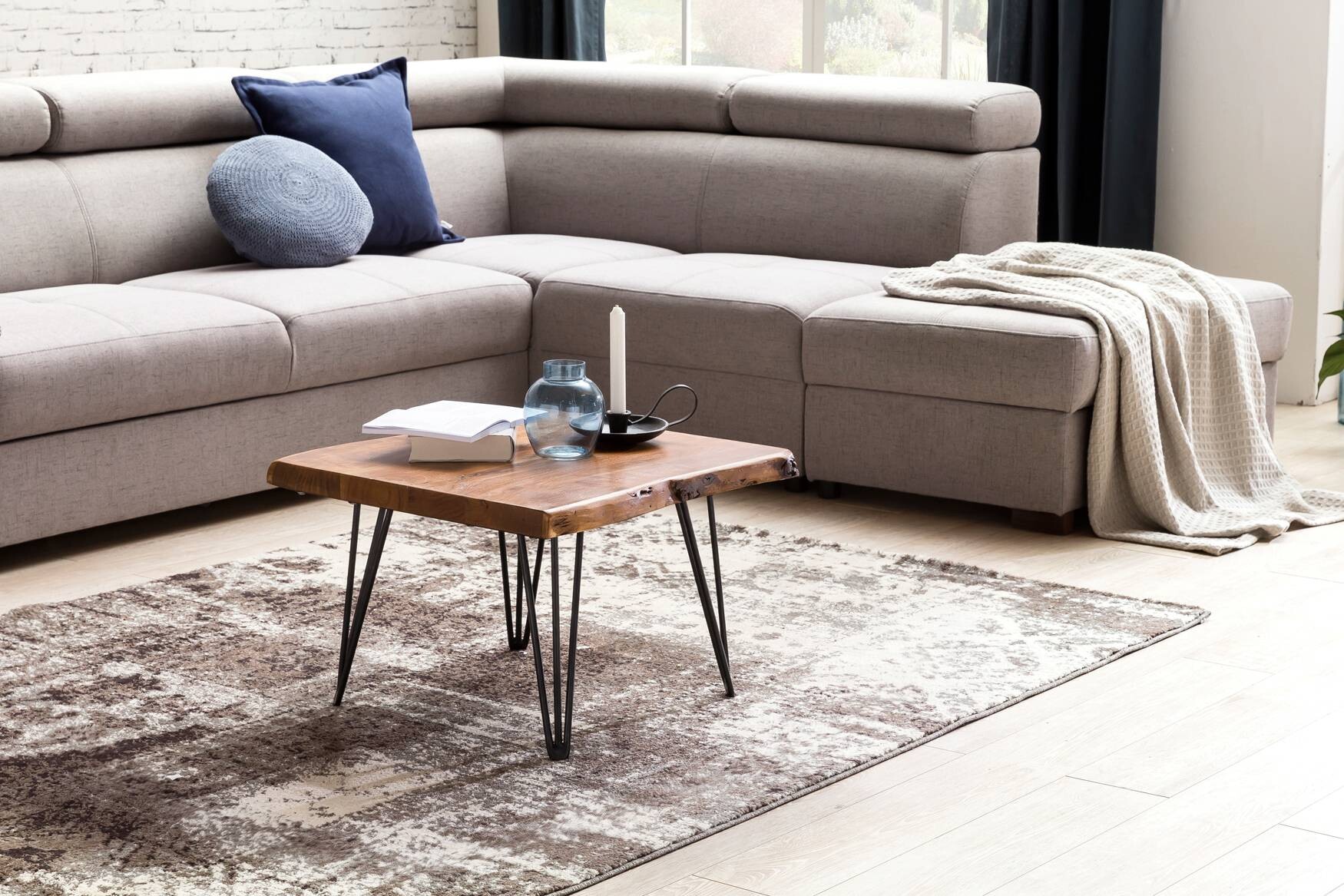Wohnling Couchtisch natur schwarz Echtholz Metall B/H/T: ca. 56x38x51 cm