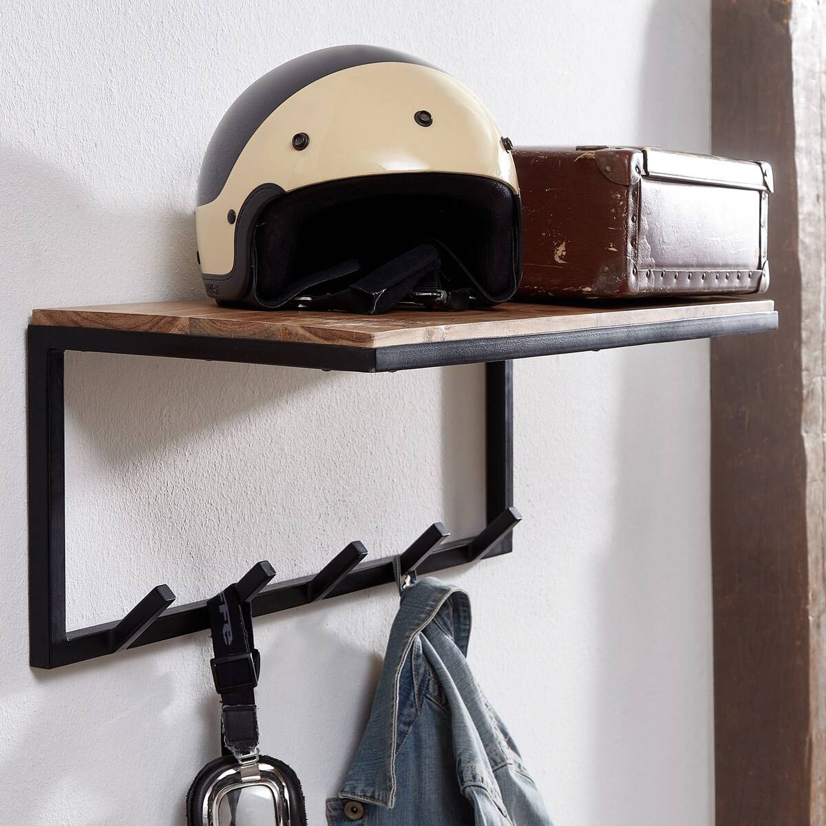 Wandgarderobe natur schwarz pulverbeschichtet B/H/T: ca. 70x27x30 cm