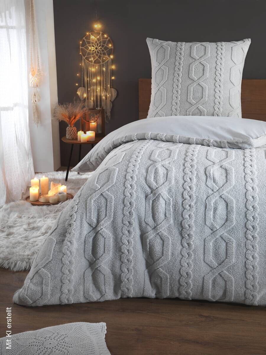 Microfaser Bettwäsche Flanell silber Polyester B/L: ca. 135x200 cm