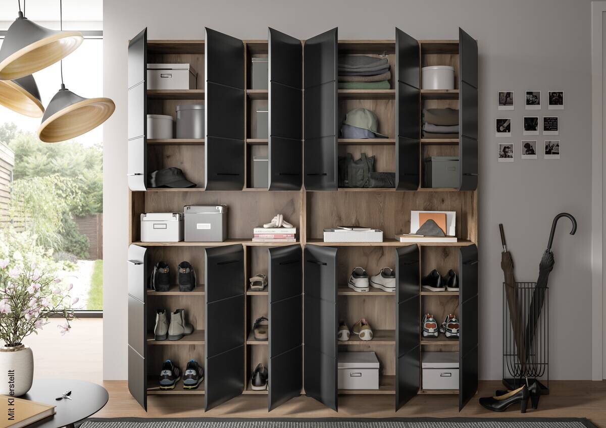 Badezimmer-Set Ice Nox Oak Nachbildung schwarz matt B/H/T: ca. 180x185x30 cm