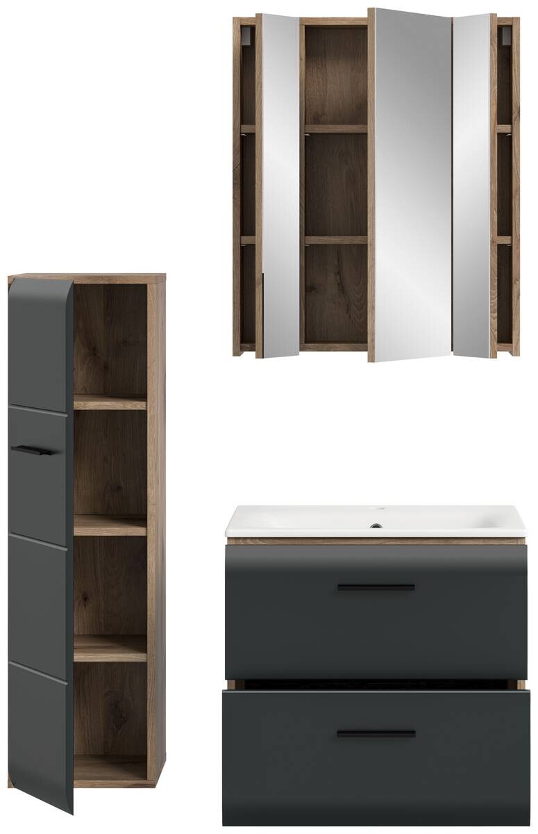 Badezimmer-Set Ice Nox Oak Nachbildung schwarz matt B/H/T: ca. 105x185x46 cm