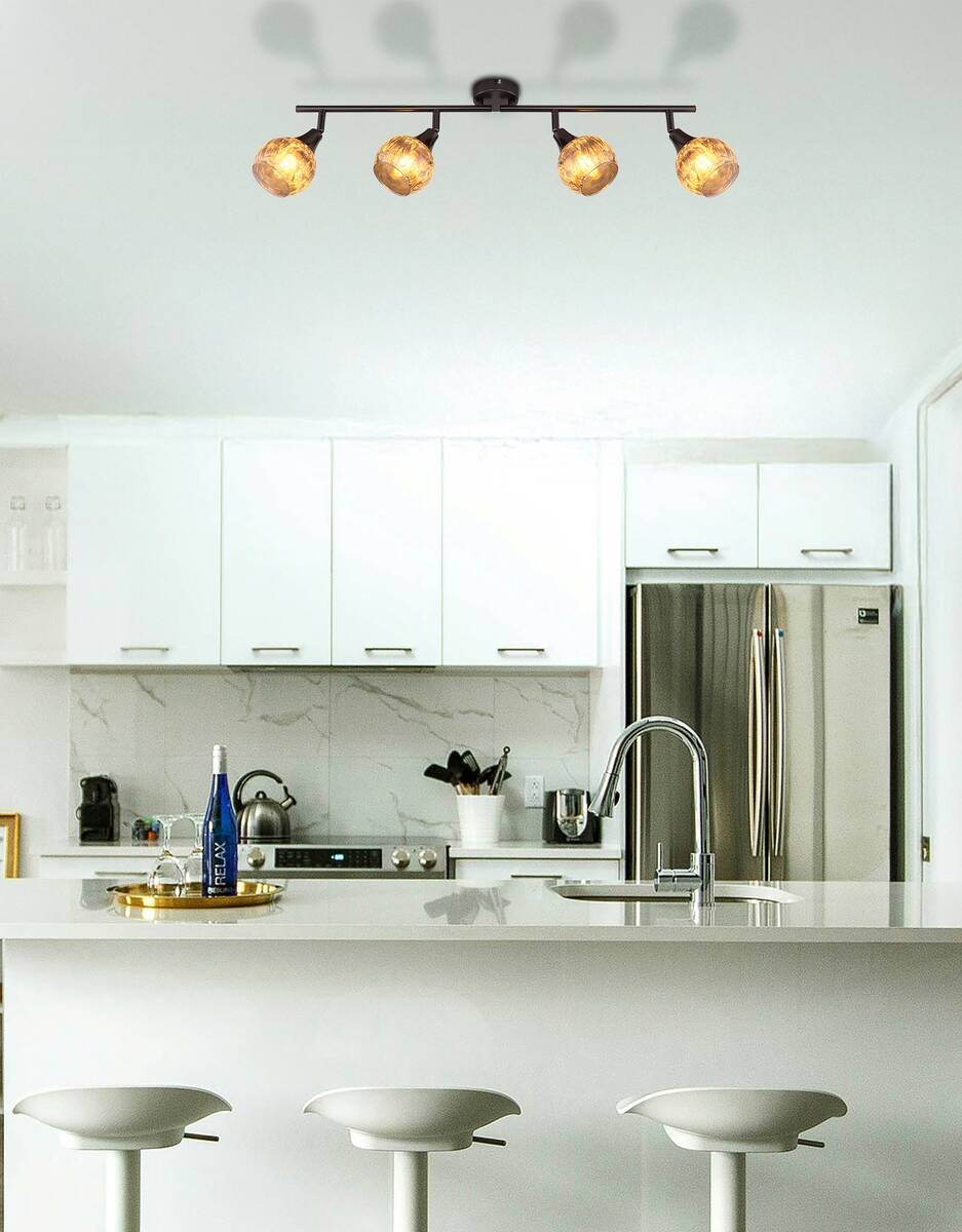 GLOBO Strahler schwarz Chrom Metall Glas B/H/L: ca. 11x37x21 cm E14 4 Brennstellen