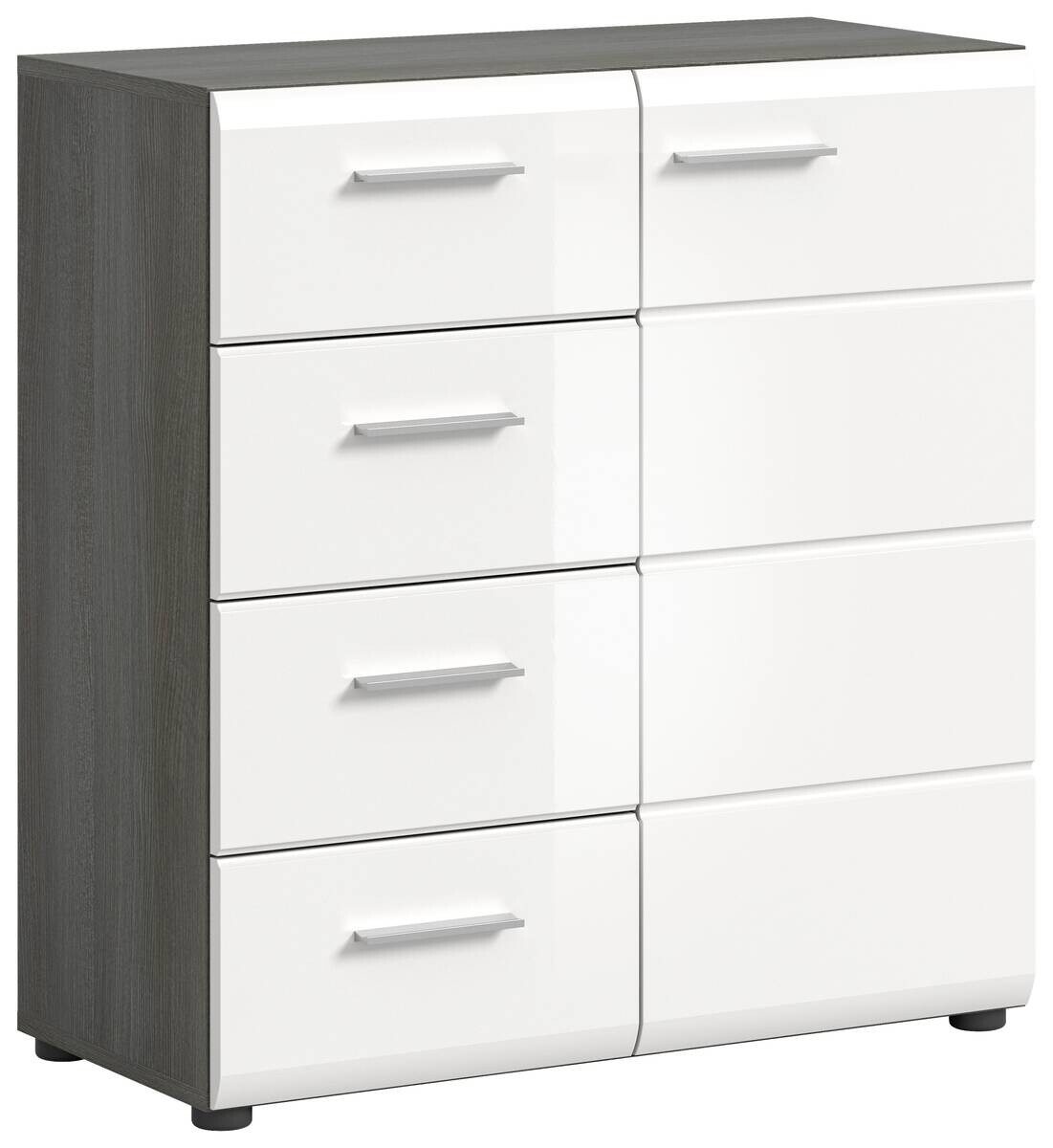 Kommode SALSA Rauchsilber Nachbildung weiß Hochglanz B/H/T: ca. 75x85x37 cm