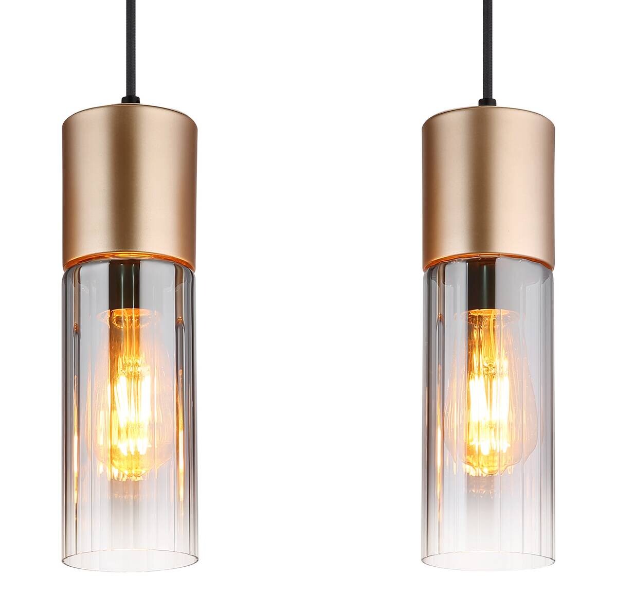 GLOBO Pendelleuchte Rauch Cappuccino Glas Metall B/H/T: ca. 9x156x80 cm E27 4 Brennstellen
