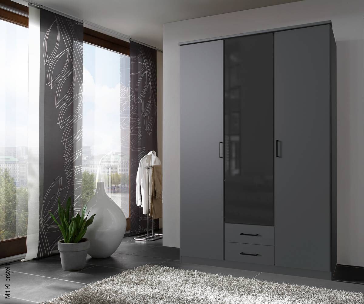 Kleiderschrank Soest Graphit schwarz B/H/T: ca. 135x199x58 cm | Graphit, schwarz | 135,00/199,00/58,00 cm