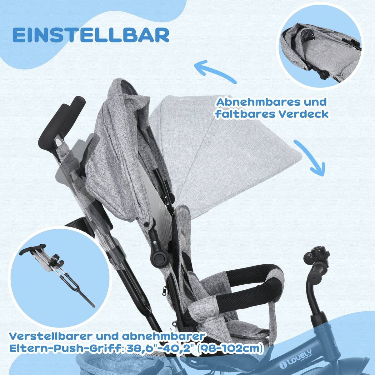 HOMCOM Kinderdreirad grau B/H/L: ca. 49x102x102 cm