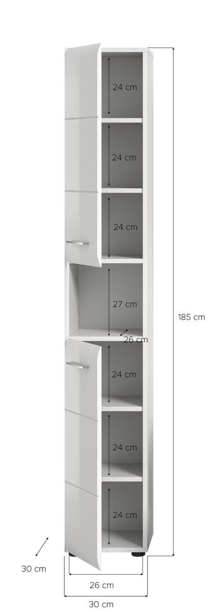 Hochschrank Ice weiß weiß Hochglanz B/H/T: ca. 30x185x30 cm