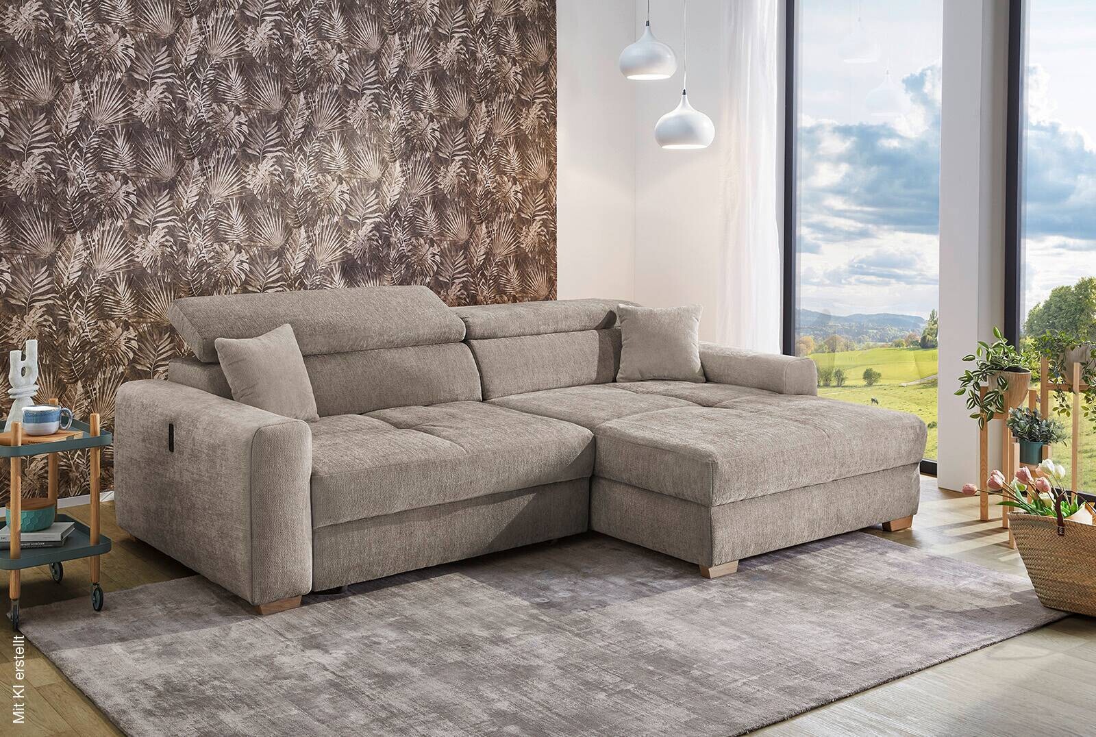 Ecksofa mit elektrischer XXL Sitztiefenverstellung taupe Flachgewebe B/H/T: ca. 277x109x187 cm