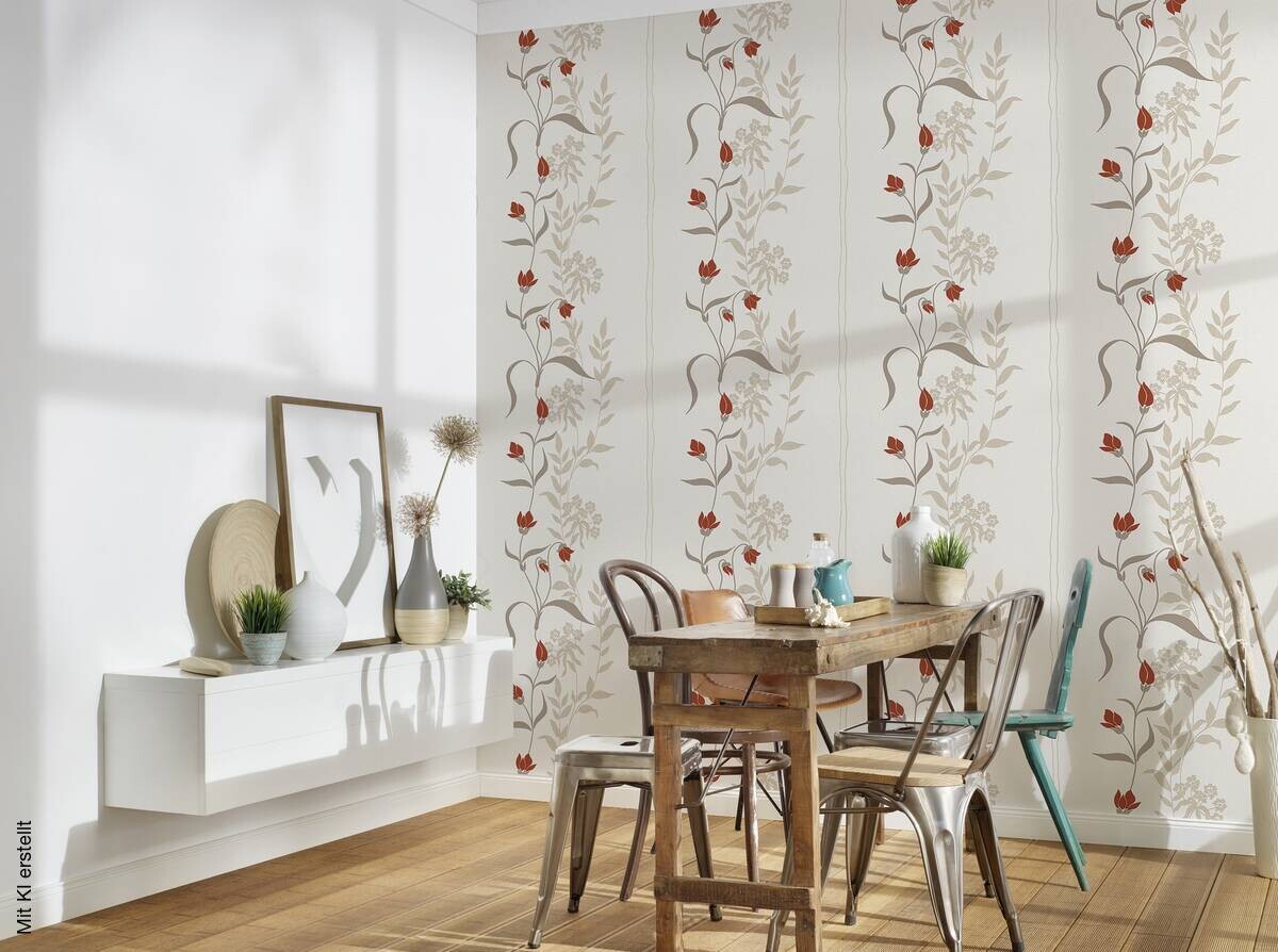 Livingwalls Vliestapete Best of Vlies Floral creme B/L: ca. 53x1005 cm