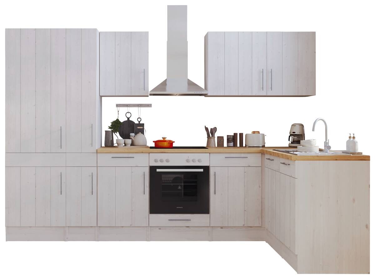 Respekta Winkelküche BERPL310LHWC weiß Lärche Nachbildung B/H/T: ca. 310x211x172 cm