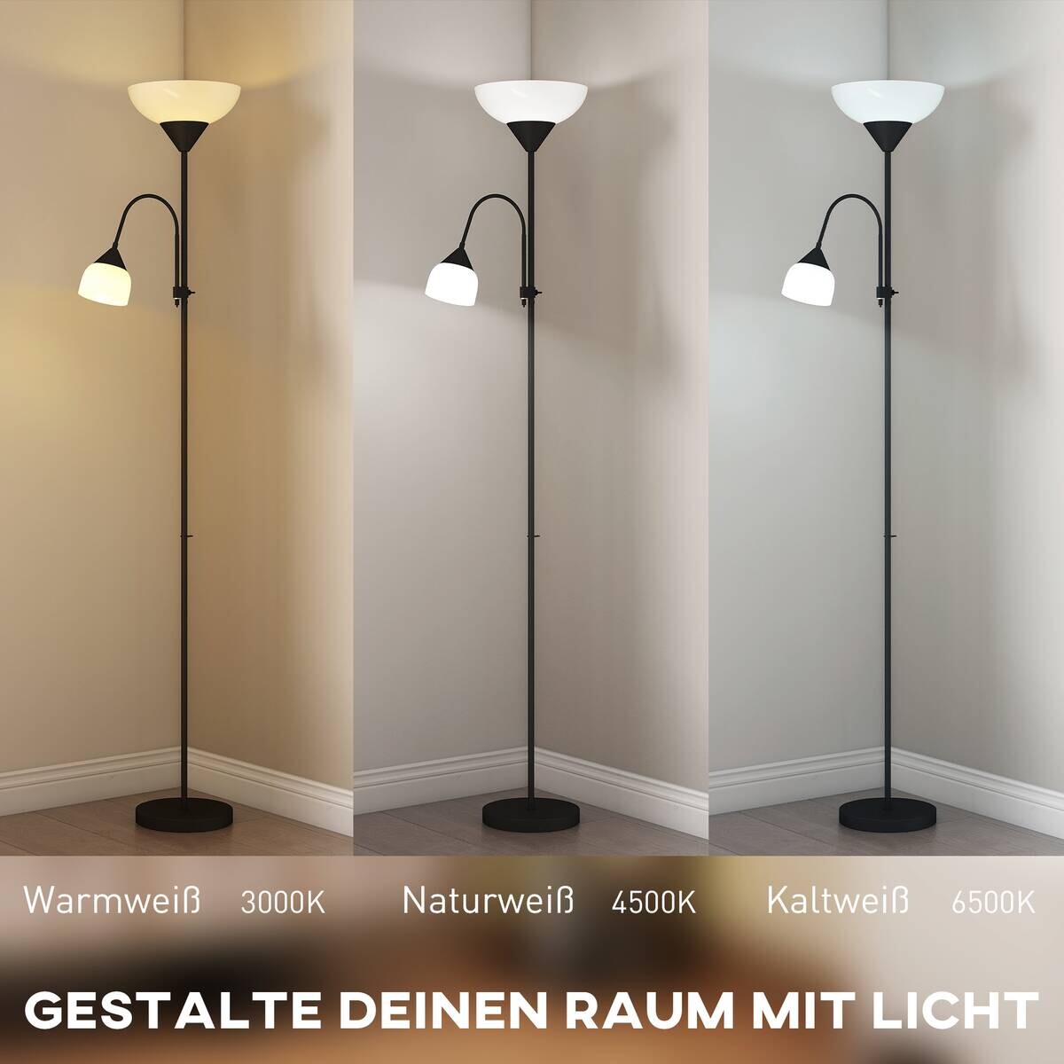 HOMCOM Stehleuchte schwarz Metall Kunststoff B/H/L: ca. 28x179,5x28 cm E27 2 Brennstellen