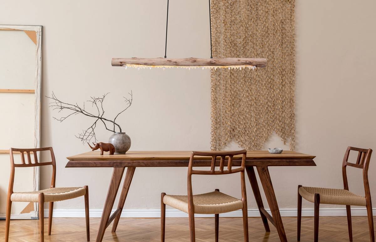 GLOBO Pendelleuchte FELICITAS 15354-15 natur schwarz Holz Metall B/H/T: ca. 100x150x8 cm