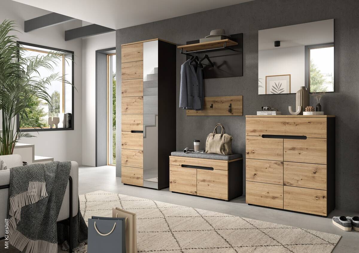 Garderobe CANU edles Basaltgrau Nachbildung Eiche Artisan Nachbildung B/H/T: ca. 160x190x37 cm