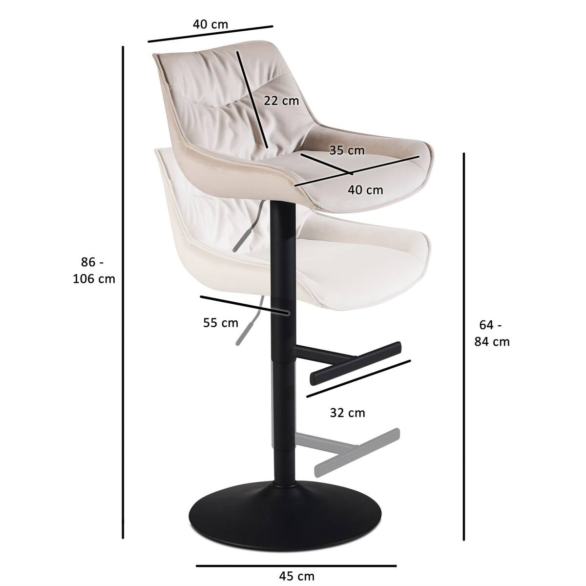 Barhocker beige Samt B/H/T: ca. 45x106x55 cm